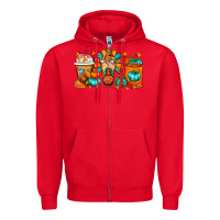 Red Thanksgiving Coffee Cups Zipper Hoodie - FaDigitalArtStudio