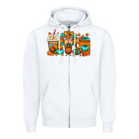 White Thanksgiving Coffee Cups Zipper Hoodie - FaDigitalArtStudio