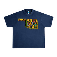Navy Western Oklahoma Map Sunflower Pattern Urban Heavy Tee - Bettercallsaul