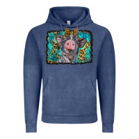 Vintage Denim baby pig with leopard background Vintage Hoodie - BarkalooDesign