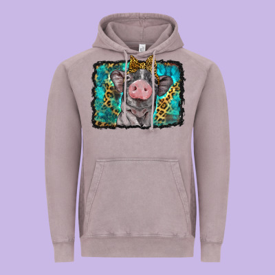 Baby Pig With Leopard Background Vintage Hoodie Designed By Barkaloodesign