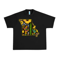 Black Western Missouri Map Sunflower And Cactus Pattern Urban Heavy Tee - Bettercallsaul