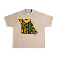 French Oak Western Missouri Map Sunflower And Cactus Pattern Urban Heavy Tee - Bettercallsaul