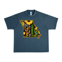 Midnight Navy Western Missouri Map Sunflower And Cactus Pattern Urban Heavy Tee - Bettercallsaul