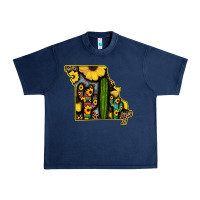 Navy Western Missouri Map Sunflower And Cactus Pattern Urban Heavy Tee - Bettercallsaul