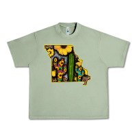 Oil Green Western Missouri Map Sunflower And Cactus Pattern Urban Heavy Tee - Bettercallsaul