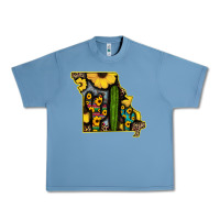 Pebble Blue Western Missouri Map Sunflower And Cactus Pattern Urban Heavy Tee - Bettercallsaul
