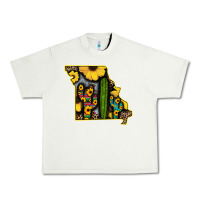 Pistachio Western Missouri Map Sunflower And Cactus Pattern Urban Heavy Tee - Bettercallsaul