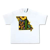 White Western Missouri Map Sunflower And Cactus Pattern Urban Heavy Tee - Bettercallsaul