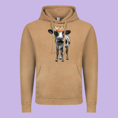 Holstein Cow Floral Wreath Vintage Hoodie Designed By Barkaloodesign