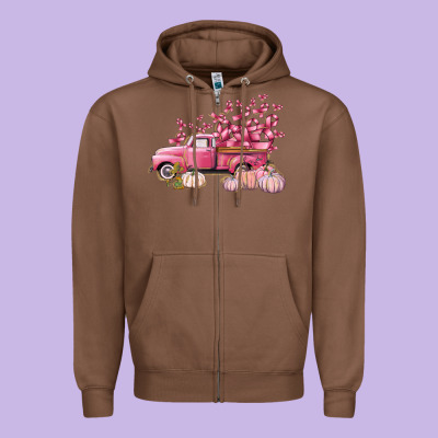 Breast Cancer Truck Zipper Hoodie Designed By Fadigitalartstudio