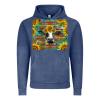 Vintage Denim holstein cow with sunflowers Vintage Hoodie - BarkalooDesign