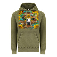 Vintage Olive holstein cow with sunflowers Vintage Hoodie - BarkalooDesign