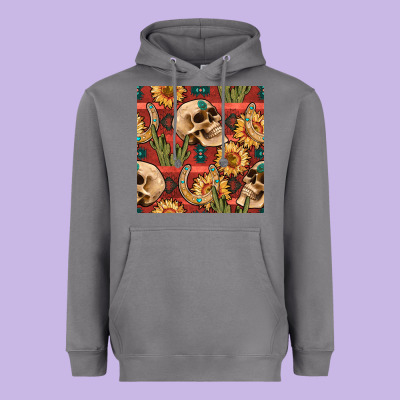 Western Skull Aztec Seamless Pattern Heavyweight Hoodie Designed By Bundleandbundleshop