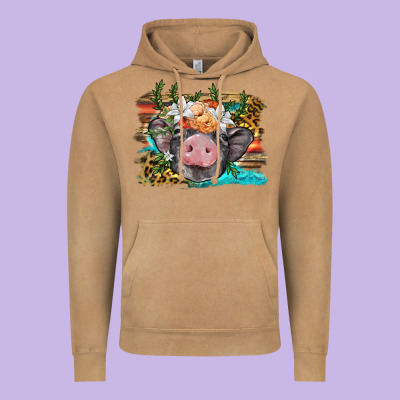 Baby Pig With Floral And Western Background Vintage Hoodie Designed By Barkaloodesign