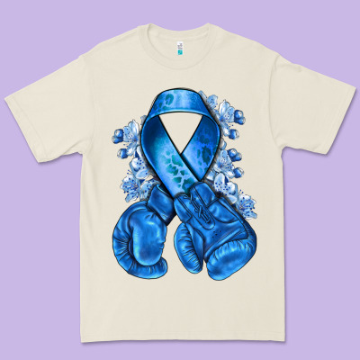 Blue Ribbon With Boxing Gloves Premium Tee Designed By Nancycooperartshop