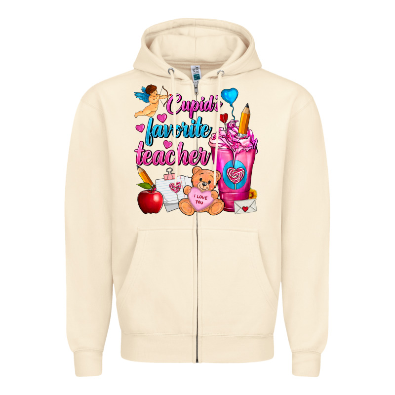 Cupid's Favorite Teacher Valentine's Day Frappe Zipper Hoodie by FaDigitalArtStudio | Teevron
