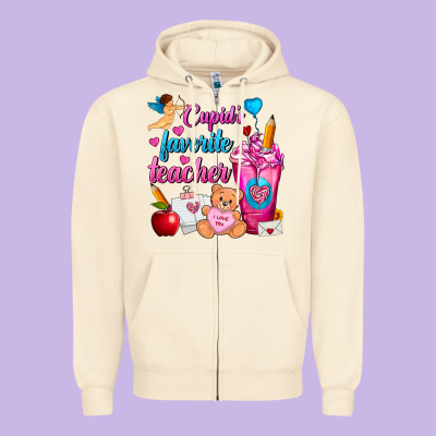 Cupid's Favorite Teacher Valentine's Day Frappe Zipper Hoodie Designed By Fadigitalartstudio