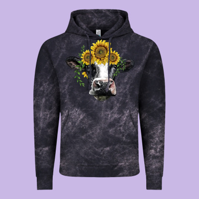 Holstein Cow With Sunflower Vintage Hoodie Designed By Barkaloodesign