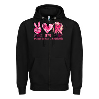 Black Peace love cure Breast Cancer Awareness Zipper Hoodie - FaDigitalArtStudio