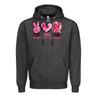 Charcoal Heather Peace love cure Breast Cancer Awareness Zipper Hoodie - FaDigitalArtStudio