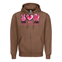 Chestnut Peace love cure Breast Cancer Awareness Zipper Hoodie - FaDigitalArtStudio