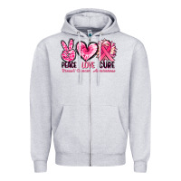Heather Grey Peace love cure Breast Cancer Awareness Zipper Hoodie - FaDigitalArtStudio