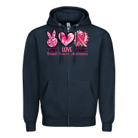 Navy Peace love cure Breast Cancer Awareness Zipper Hoodie - FaDigitalArtStudio