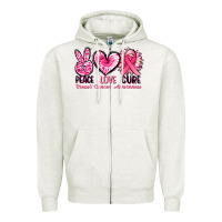 Oatmeal Heather Peace love cure Breast Cancer Awareness Zipper Hoodie - FaDigitalArtStudio