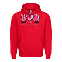 Red Peace love cure Breast Cancer Awareness Zipper Hoodie - FaDigitalArtStudio