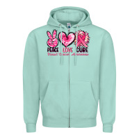 Peace Love Cure Breast Cancer Awareness Zipper Hoodie | Teevron