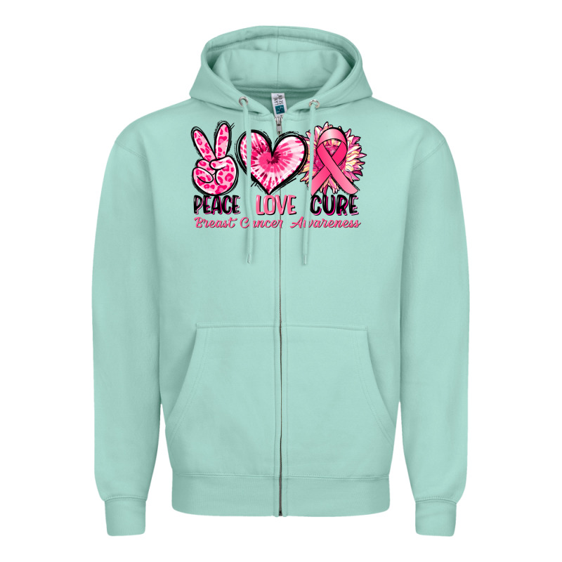 Peace Love Cure Breast Cancer Awareness Zipper Hoodie by FaDigitalArtStudio | Teevron