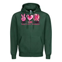 Sports Green Peace love cure Breast Cancer Awareness Zipper Hoodie - FaDigitalArtStudio