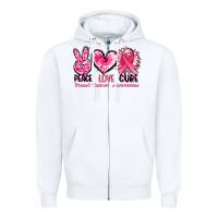 White Peace love cure Breast Cancer Awareness Zipper Hoodie - FaDigitalArtStudio
