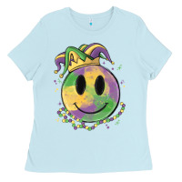 Baby Blue smiley face mardi gras Ladies Tee - MaliasSmallBusiness