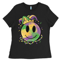 Black smiley face mardi gras Ladies Tee - MaliasSmallBusiness