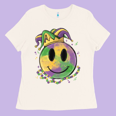 Smiley Face Mardi Gras Ladies Tee Designed By Maliassmallbusiness
