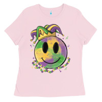 Bubblegum Pink smiley face mardi gras Ladies Tee - MaliasSmallBusiness