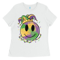 White smiley face mardi gras Ladies Tee - MaliasSmallBusiness