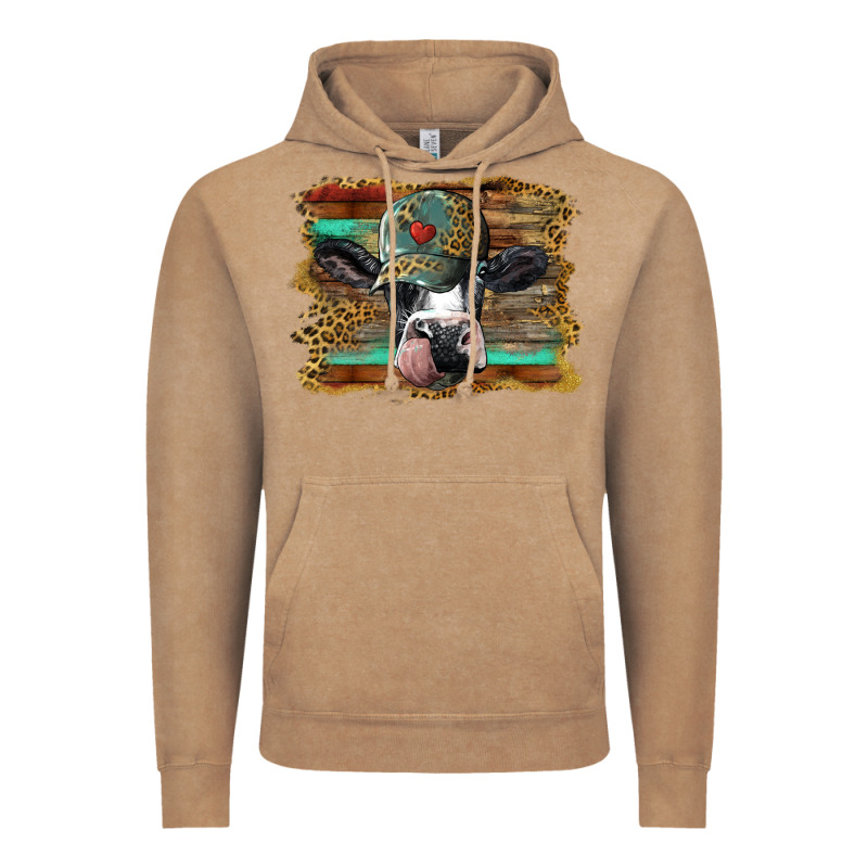 Holstein Cow With Cap And Leopard Background Vintage Hoodie by BarkalooDesign | Teevron
