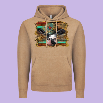 Holstein Cow With Cap And Leopard Background Vintage Hoodie Designed By Barkaloodesign