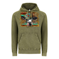 Vintage Olive holstein cow with cap and leopard background Vintage Hoodie - BarkalooDesign