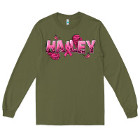 Army Green Personalized Pink Cancer Themed Name Long Sleeve Tee - NancyCooperArtShop
