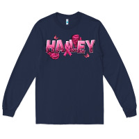 Navy Personalized Pink Cancer Themed Name Long Sleeve Tee - NancyCooperArtShop