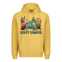 Antique Gold Happy Camper Coffee Cups Premium Hoodie - FaDigitalArtStudio