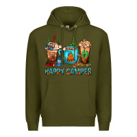 Army Green Happy Camper Coffee Cups Premium Hoodie - FaDigitalArtStudio