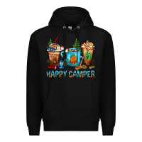 Black Happy Camper Coffee Cups Premium Hoodie - FaDigitalArtStudio