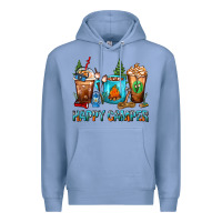 Colony Blue Happy Camper Coffee Cups Premium Hoodie - FaDigitalArtStudio
