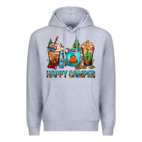 Heather Grey Happy Camper Coffee Cups Premium Hoodie - FaDigitalArtStudio
