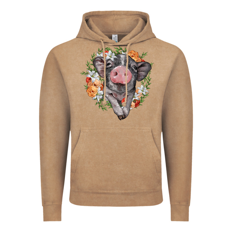Baby Pig Floral Wreath Vintage Hoodie by BarkalooDesign | Teevron